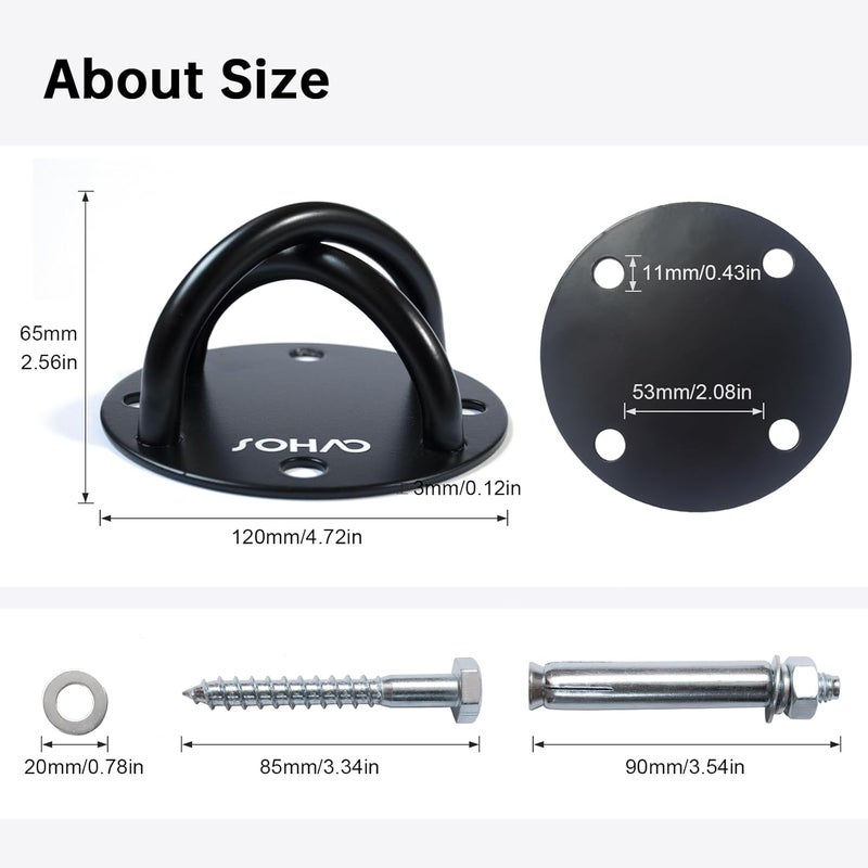 SOHAO Wall Ceiling Mount Bracket for Suspension Straps, Aerial Yoga Swing & Hammock, Gymnastic Rings, Boxing Punching Bags, Body Strength Gym Equipment and Battle Ropes - Image 2